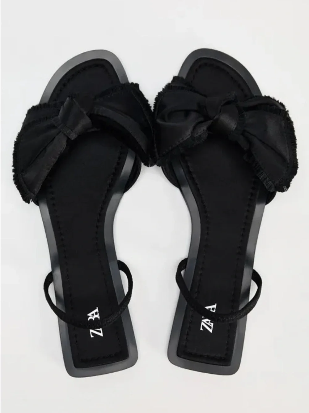 Zara Black Bow-Accent Slide Sandals - Picture 1 of 8